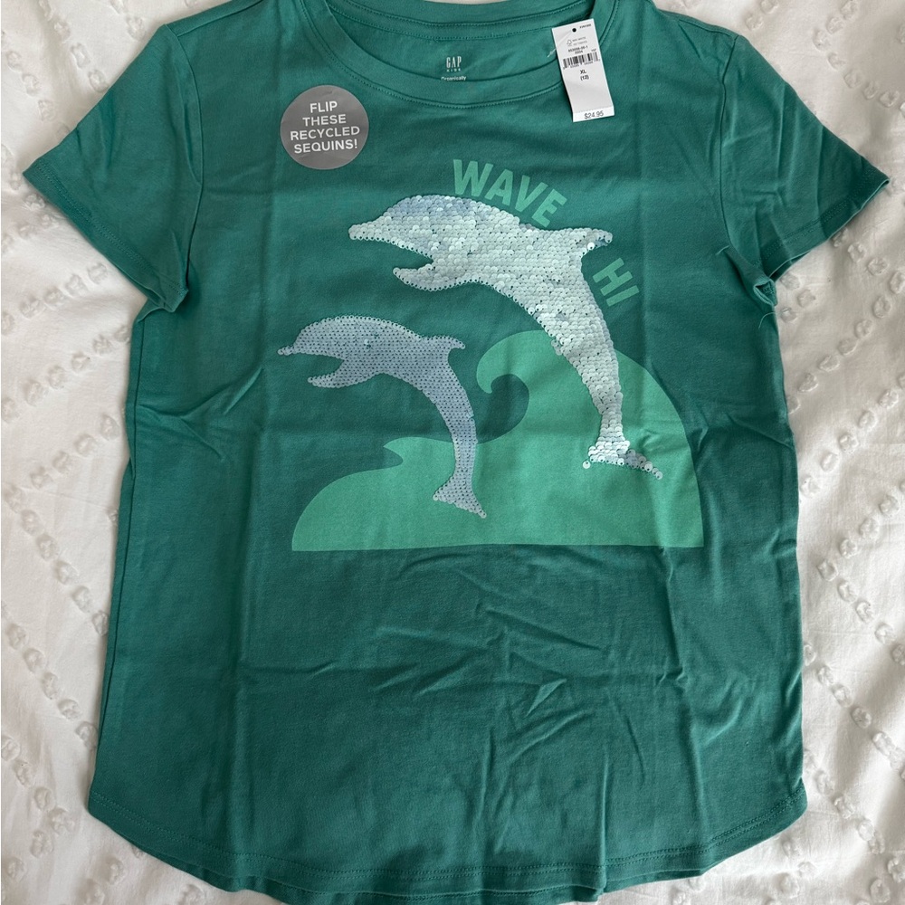 GAP Kids Teal Green Dolphin Sequin Short-Sleeve Tee